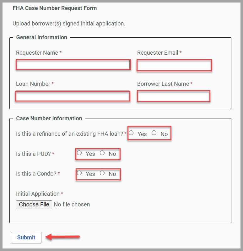 fha case number assigned before application